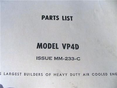 Wisconsin Engines Model VP4D Instruction Book and Parts list manual 
