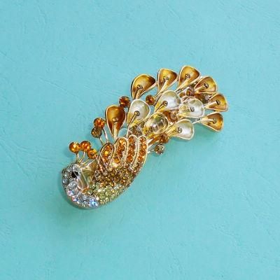 Elegant White and Golden Lady Crystal Peacock Hair Barrette Clip