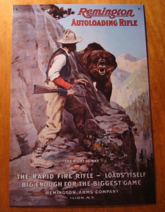 Remington Rifle GRIZZLY BEAR Hunting Cabin Decor Sign  