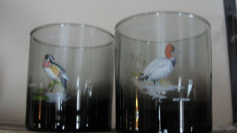NED SMITH WOOD DUCK&CANVASBACK SIGNED DUCKS 2 GLASSES  