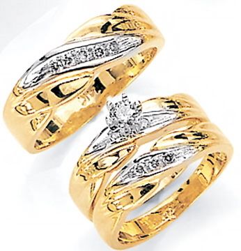 Three Piece Diamond Wedding Ring Set 14K Yellow Gold  