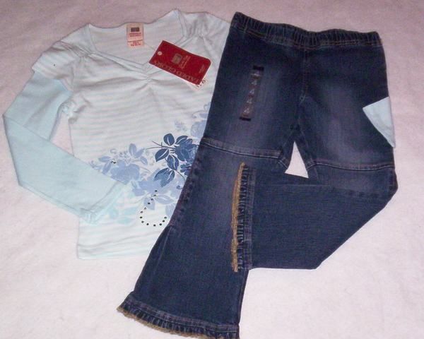 TCP Jeans and Faded Glory Long Sleeve Blue 2 Fer Shirt Outfit Girls 