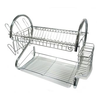 CHROME PLATED 22 BETTER CHEF METAL DISH DRYING DRAINER RACK w/ TRAY 