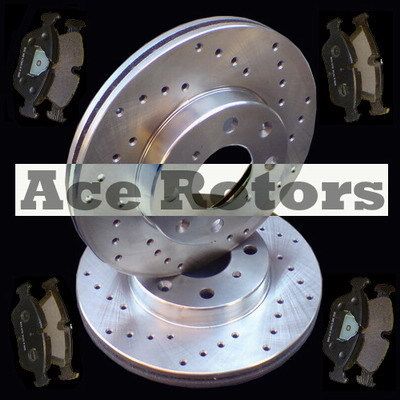 Front 2 Rear Cross Drilled Brake Rotors and 8 Pads  
