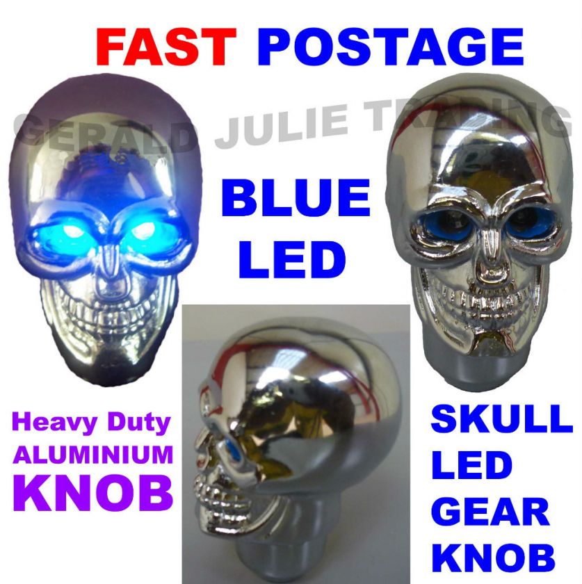   Skull Gear Shift Knob Chrome Aluminium Metal Terminator LED Gear Knob