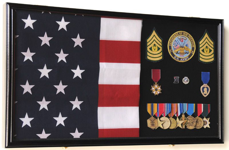 Military Medal Flag Display Case Cabinet Shadow Box  