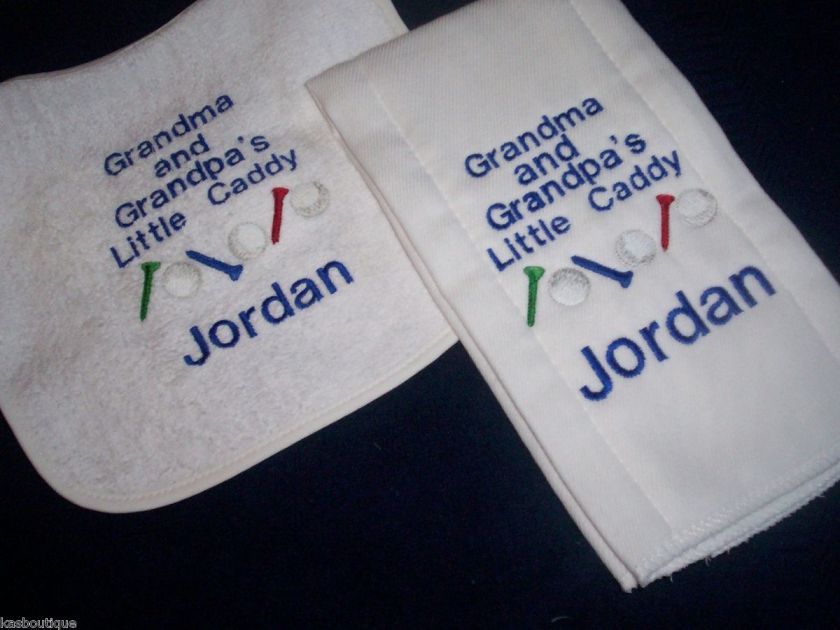 Little Caddy Golf Baby Bib & Burp Cloth Set Personalized gift sports 