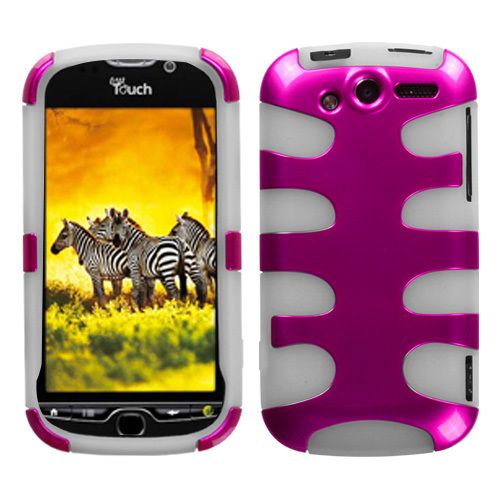 HTC myTouch 4G FishBone Hard Case Silicone Cover Hot Pink / White 