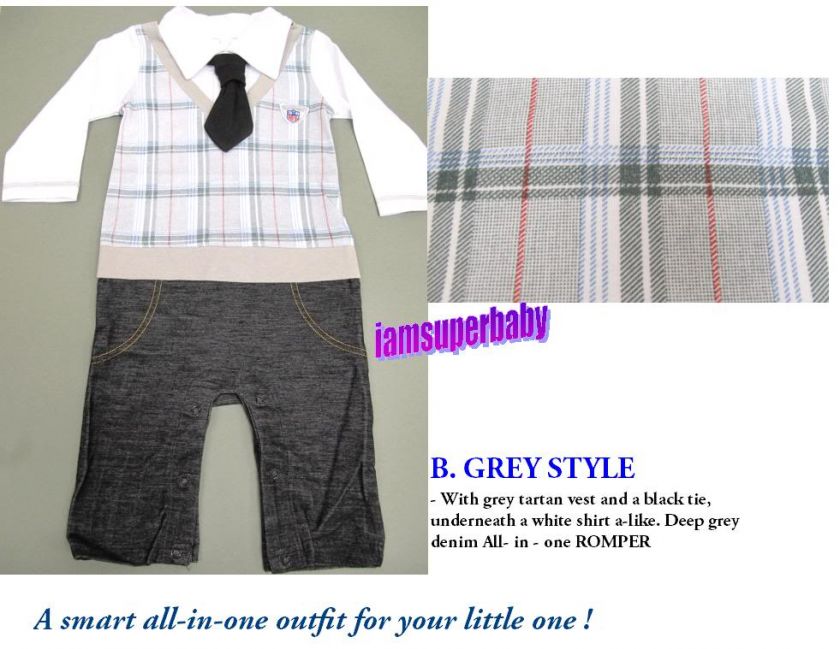 Baby Boy  Vest+ Tie+ Jeans Style Formal Tuxedo Bodysuit Outfit Romper 