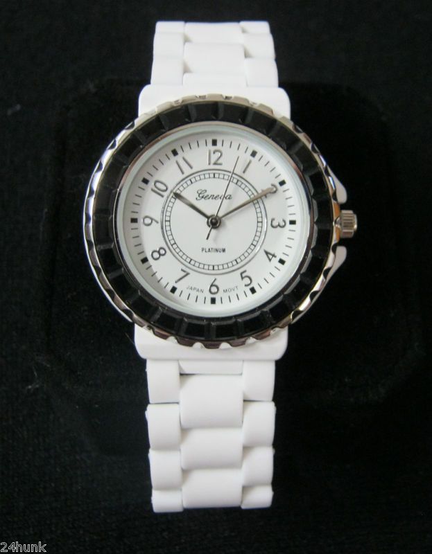 NEW Ladies GENEVA Watch  Black Bezel   White Dial  