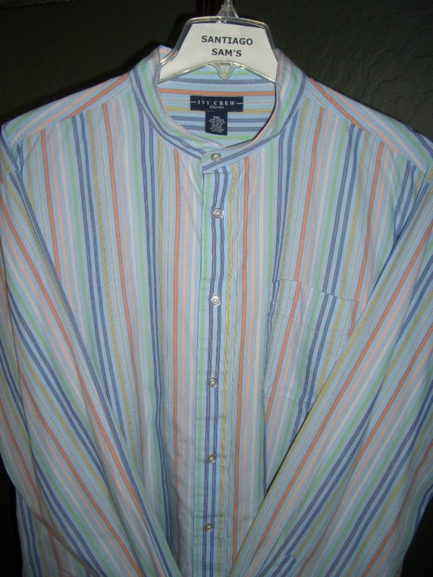   36 100% COTTON IVY CREW MULTI STRIPED BANDED COLLARLESS WESTERN SHIRT