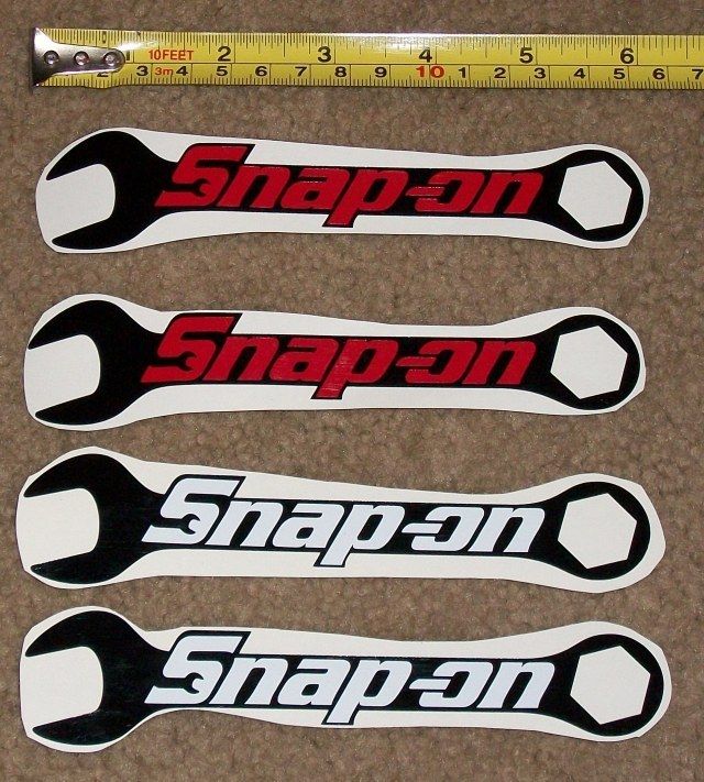 Snap On Logo over Wrenches Set of 4 HQ 2 Color Vinyl Sticker Decals 