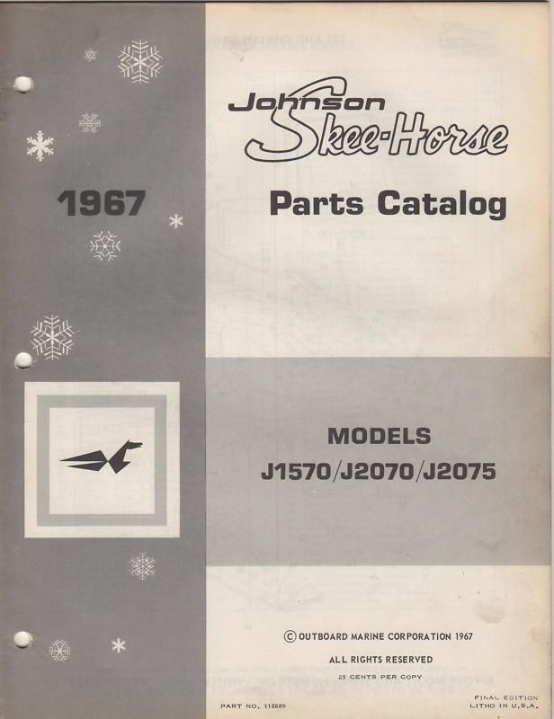 1967 JOHNSON SKEE HORSE SNOWMOBILE PARTS MANUAL  