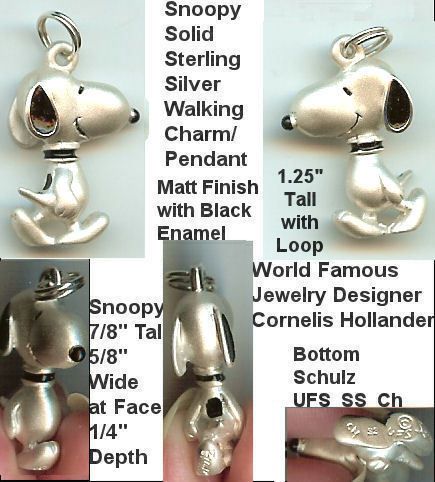 SNOOPY Walking Solid Sterling Silver Pendant/Charm  
