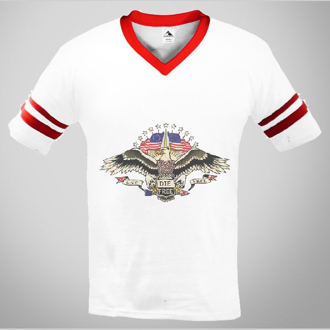 American Pride Tatoo Bald Eagle USA Flag Ringer T shirt  