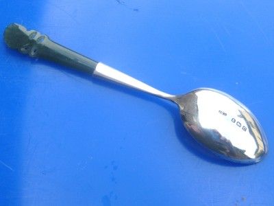   VERY RARE SOLID SILVER CHINESE CARVED JADE TEA SPOON 1902 JOHN H WYNN